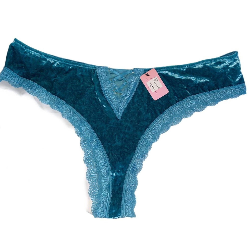 REAL LINGERIE For EVERY BODY Crushed Velvet Tanga PANTY Dusty Turquoise sz 3x